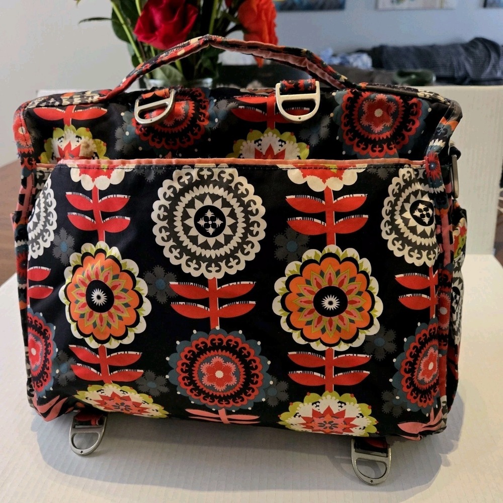Ju Ju Be Dancing Dahlias floral Diaper Bag or cosmetic/ travel bag.Multi Pockets